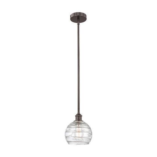 Innovations Athens Deco Swirl 8in 1-Light Mini Pendant | Industrial Oil Rubbed Bronze Steel and Clear Deco Swirl Glass | Model 616-1S-OB-G1213-8CL