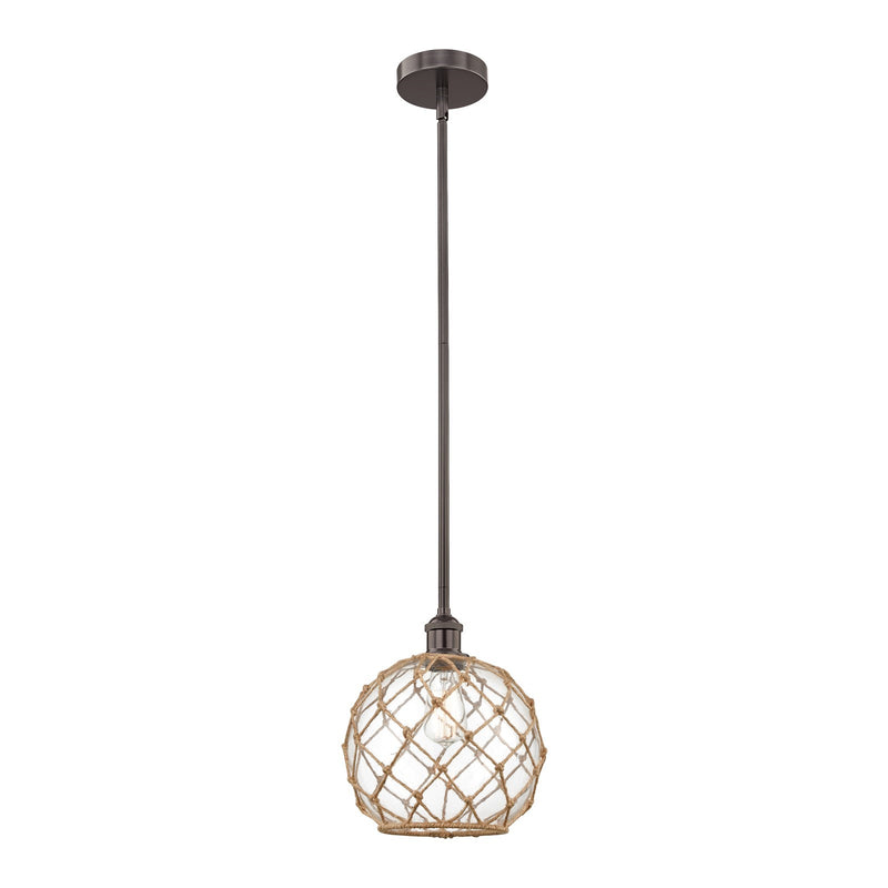 Innovations Farmhouse Rope 10in 1-Light Mini Pendant | Industrial Oil Rubbed Bronze and Clear Glass with Brown Rope | Model 616-1S-OB-G122-10RB-LED