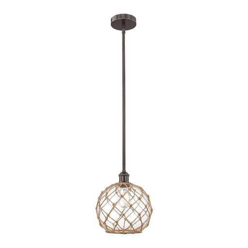 Innovations Farmhouse Rope 10in 1-Light Mini Pendant | Industrial Oil Rubbed Bronze and Clear Glass with Brown Rope | Model 616-1S-OB-G122-10RB-LED