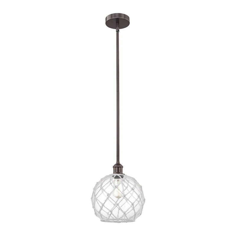 Innovations Farmhouse Rope 10in 1-Light Mini Pendant | Industrial Oil Rubbed Bronze Steel and Clear Glass with White Rope | Model 616-1S-OB-G122-10RW