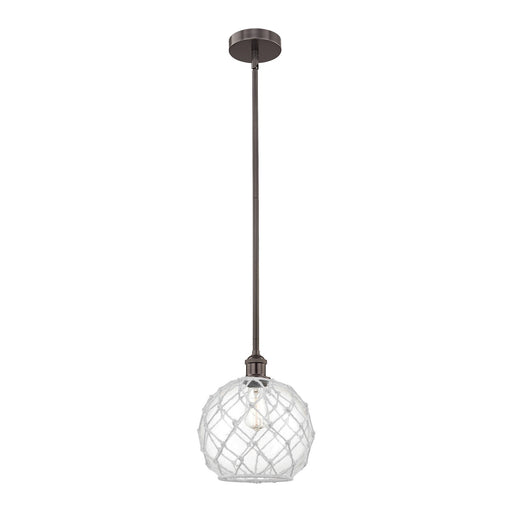Innovations Farmhouse Rope 10in 1-Light Mini Pendant | Industrial Oil Rubbed Bronze Steel and Clear Glass with White Rope | Model 616-1S-OB-G122-10RW
