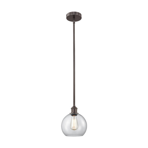 Innovations Athens 8in 1-Light Mini Pendant | Industrial Oil Rubbed Bronze Steel and Clear Glass | Kitchen Island & Dining | Model 616-1S-OB-G122-8-LED