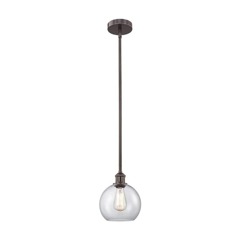 Innovations Athens 8in 1-Light Mini Pendant | Industrial Oil Rubbed Bronze Steel and Clear Glass | Kitchen Island & Dining | Model 616-1S-OB-G122-8-LED