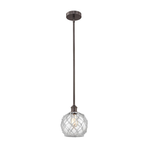 Innovations Farmhouse Rope 8in 1-Light Mini Pendant | Industrial Oil Rubbed Bronze Steel and Clear Glass with White Rope Shade | Model 616-1S-OB-G122-8RW