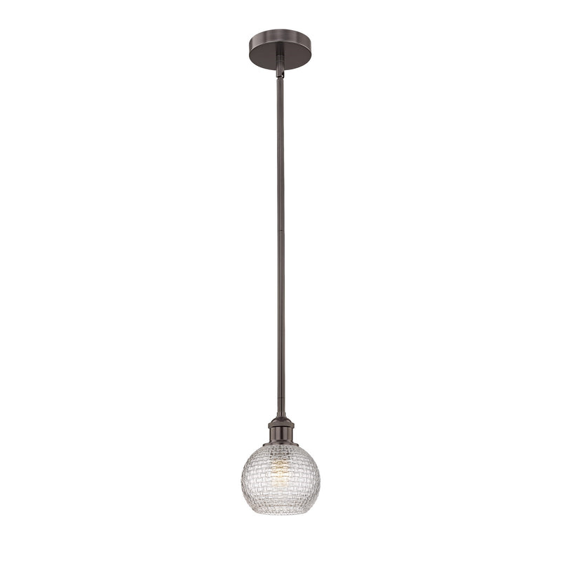 Innovations Athens 6in 1-Light Mini Pendant | Modern Farmhouse Oil Rubbed Bronze Steel and Clear Basket Weave Glass | Kitchen | Model 616-1S-OB-G122C-6CL