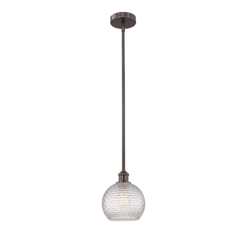 Innovations Athens 8in 1-Light Mini Pendant | Modern Farmhouse Oil Rubbed Bronze Steel and Clear Basket Weave Glass | Kitchen | Model 616-1S-OB-G122C-8CL