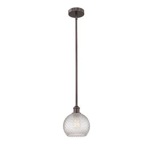 Innovations Athens 8in 1-Light Mini Pendant | Modern Farmhouse Oil Rubbed Bronze Steel and Clear Basket Weave Glass | Kitchen | Model 616-1S-OB-G122C-8CL