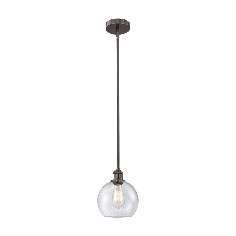 Innovations Athens 8in 1-Light Mini Pendant | Industrial Oil Rubbed Bronze Steel and Seedy Glass | Kitchen Island & Dining | Model 616-1S-OB-G124-8-LED