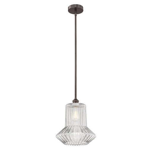Innovations Springwater 12in 1-Light Mini Pendant | Industrial Oil Rubbed Bronze Steel and Clear Fluted Glass | Kitchen Island | Model 616-1S-OB-G212-LED