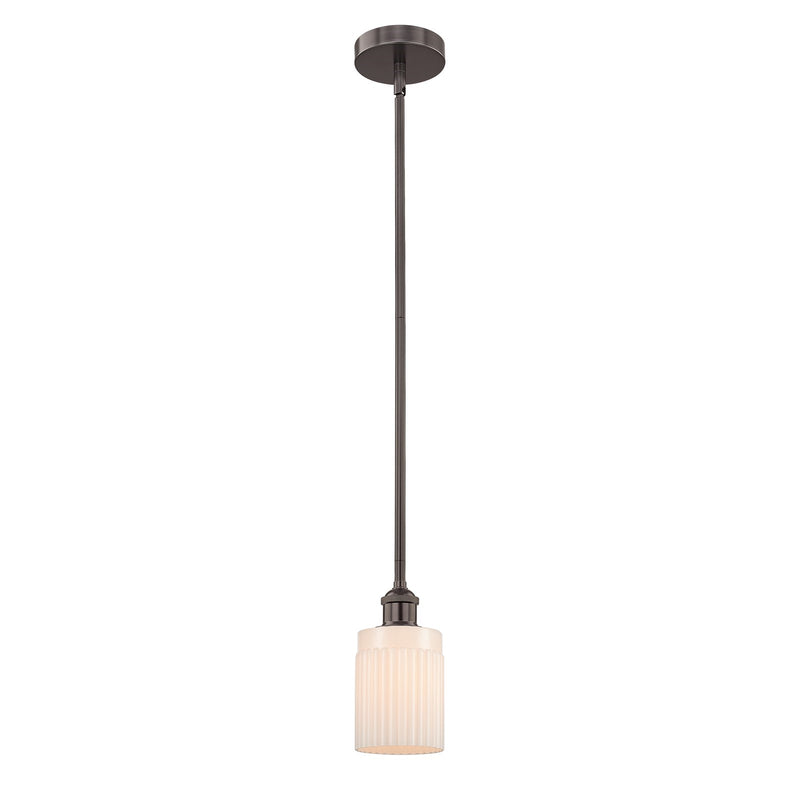 Innovations Hadley 5in 1-Light Mini Pendant | Art Nouveau Oil Rubbed Bronze Steel and Matte White Ribbed Glass | Kitchen Island | Model 616-1S-OB-G341-LED