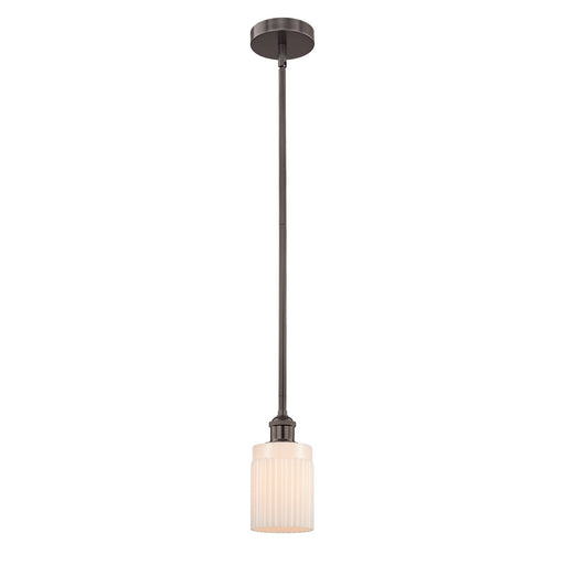 Innovations Hadley 5in 1-Light Mini Pendant | Art Nouveau Oil Rubbed Bronze Steel and Matte White Ribbed Glass | Kitchen Island | Model 616-1S-OB-G341-LED