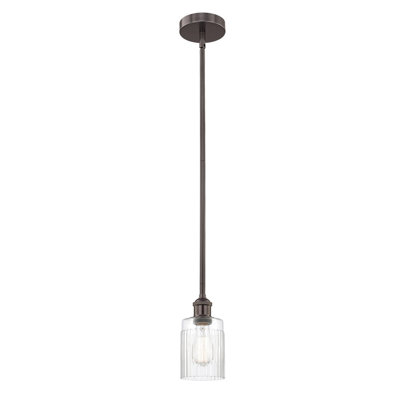 Innovations Hadley 4.5in 1-Light Mini Pendant | Art Nouveau Oil Rubbed Bronze and Clear Ribbed Glass | Kitchen Island & Dining | Model 616-1S-OB-G342-LED