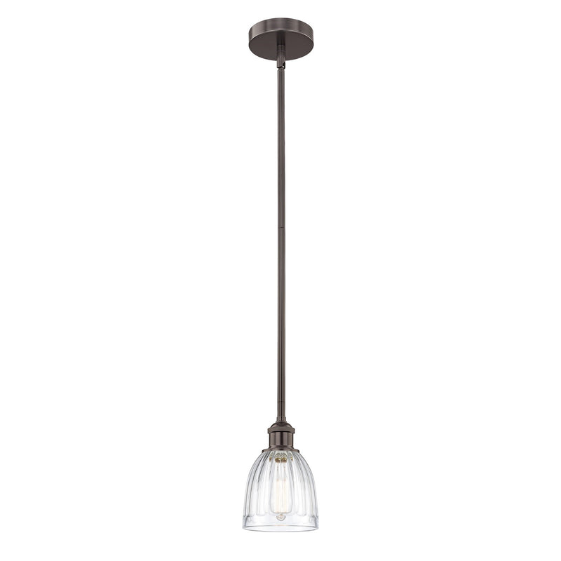 Innovations Brookfield 6in 1-Light Mini Pendant | Industrial Oil Rubbed Bronze Steel and Clear Ribbed Glass | Kitchen Island & | Model 616-1S-OB-G442