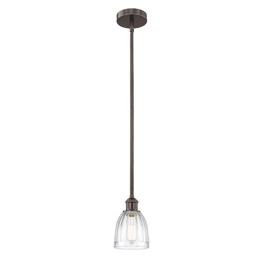 Innovations Brookfield 6in 1-Light Mini Pendant | Industrial Oil Rubbed Bronze Steel and Clear Ribbed Glass | Kitchen Island & | Model 616-1S-OB-G442-LED