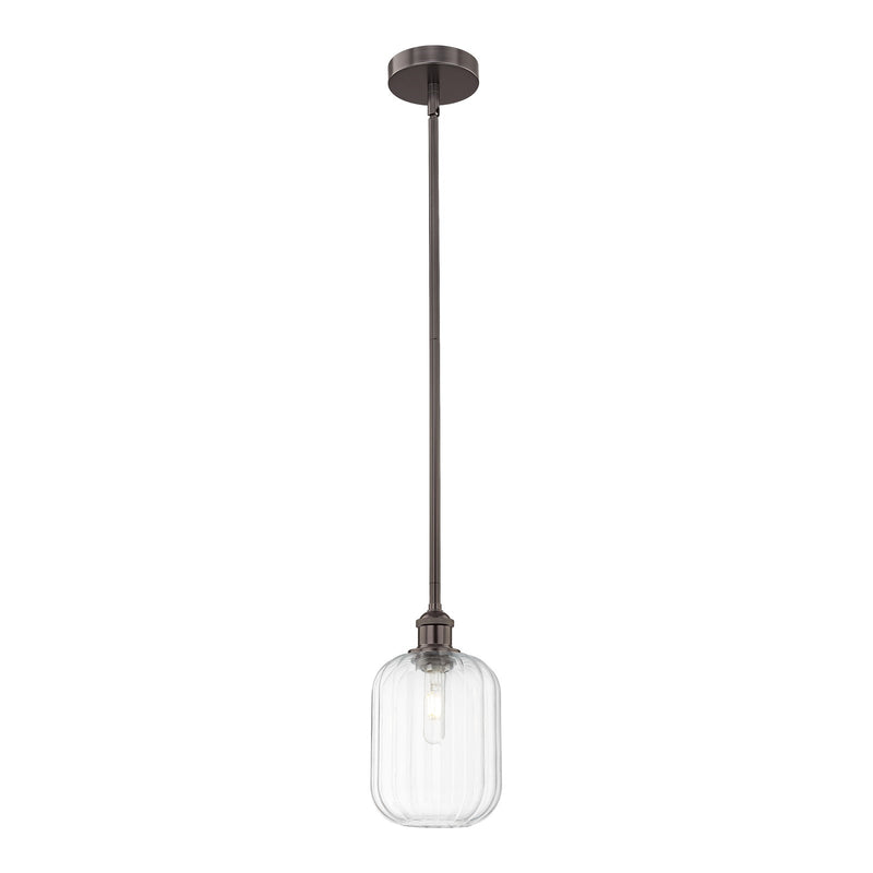 Innovations Preston Cylinder 7in 1-Light Mini Pendant | Industrial Oil Rubbed Bronze Steel and Clear Glass | Kitchen Island & | Model 616-1S-OB-G460-7CL