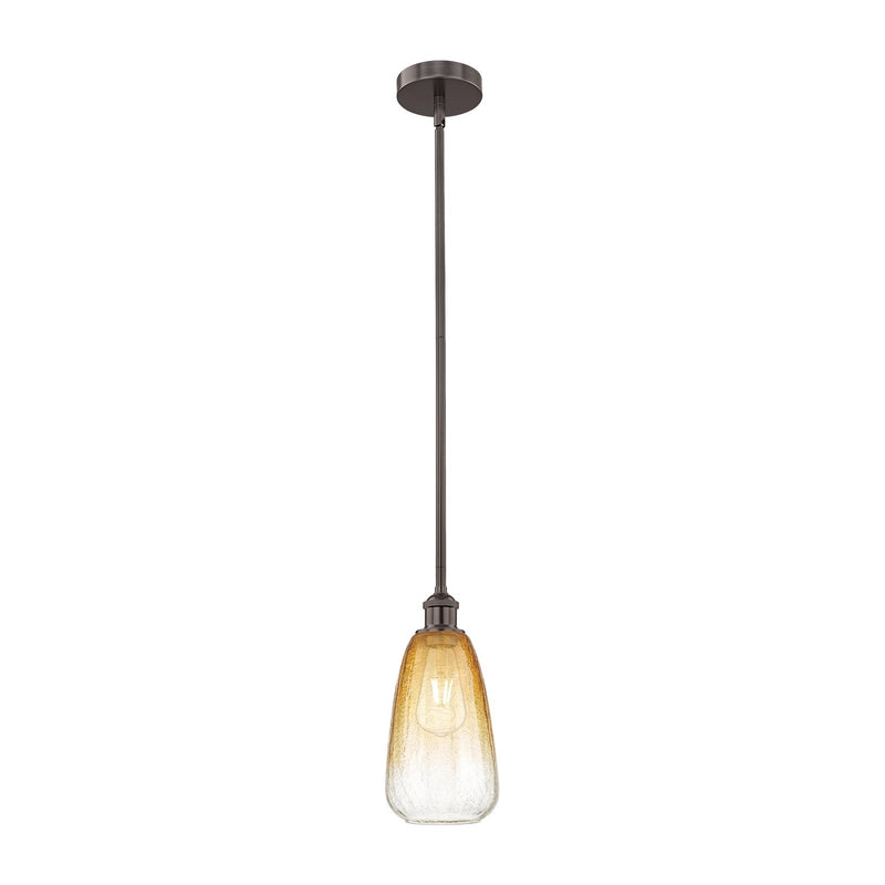 Innovations Brookhaven Almond 6in 1-Light Mini Pendant | Industrial Oil Rubbed Bronze Steel and Amber Glass | Kitchen Island & | Model 616-1S-OB-G480-6AM