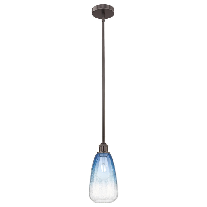 Innovations Brookhaven Almond 6in 1-Light Mini Pendant | Industrial Oil Rubbed Bronze Steel and Sapphire Blue Glass | Kitchen | Model 616-1S-OB-G480-6SB