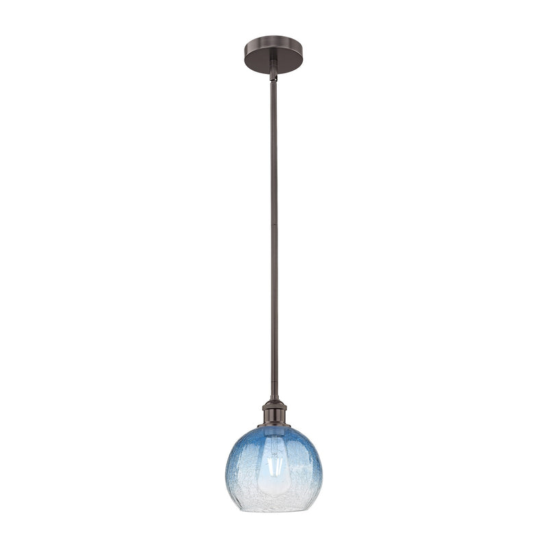 Innovations Brookhaven Globe 8in 1-Light Mini Pendant | Industrial Oil Rubbed Bronze Steel and Sapphire Blue Glass | Kitchen | Model 616-1S-OB-G483-8SB