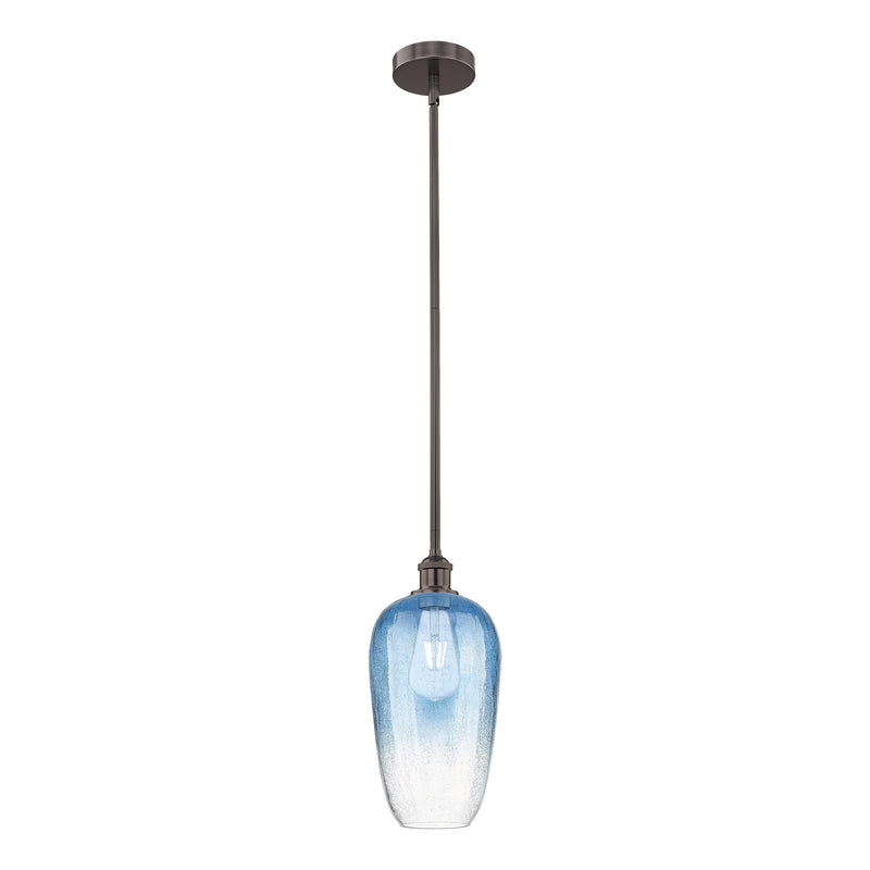 Innovations Brookhaven Flute 7in 1-Light Mini Pendant | Industrial Oil Rubbed Bronze Steel and Sapphire Blue Glass | Kitchen | Model 616-1S-OB-G484-7SB