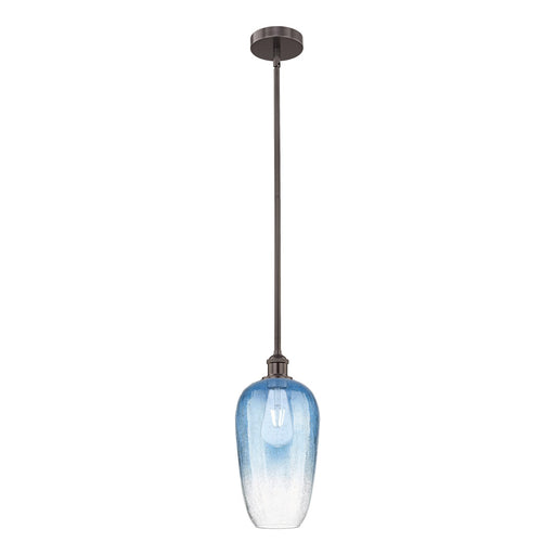 Innovations Brookhaven Flute 7in 1-Light Mini Pendant | Industrial Oil Rubbed Bronze Steel and Sapphire Blue Glass | Kitchen | Model 616-1S-OB-G484-7SB
