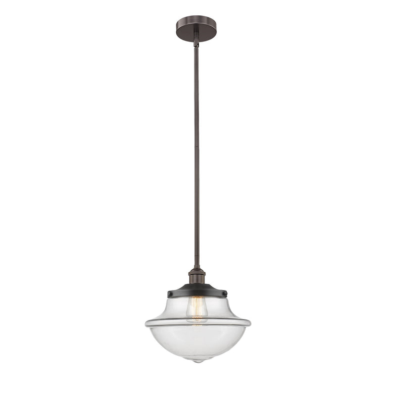 Innovations Oxford 1-Light 12in Mini Pendant | Industrial Oil Rubbed Bronze Steel and Clear Glass | Kitchen Island & Dining Room | Model 616-1S-OB-G542
