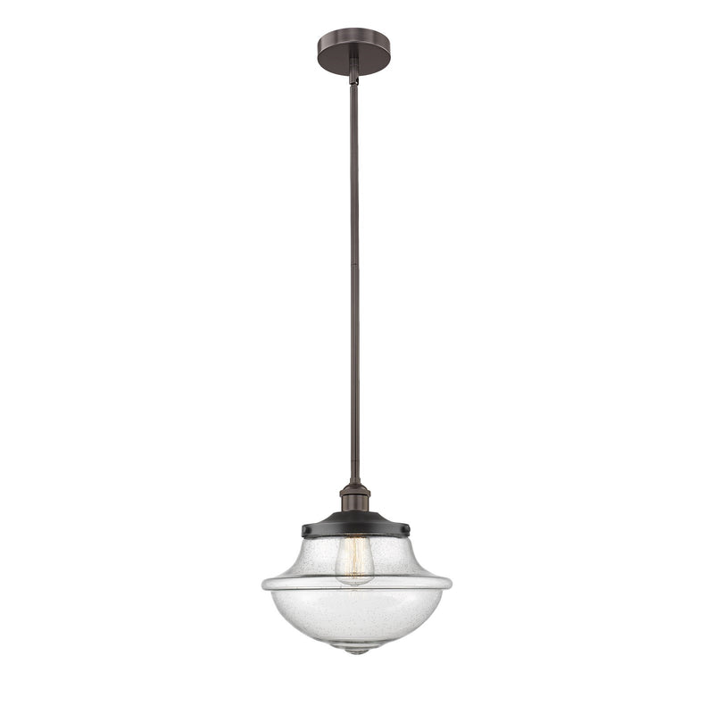Innovations Oxford 1-Light Mini Pendant | Industrial Oil Rubbed Bronze Steel and Seedy Glass | Kitchen Island & Dining Room | 11.75 | Model 616-1S-OB-G544