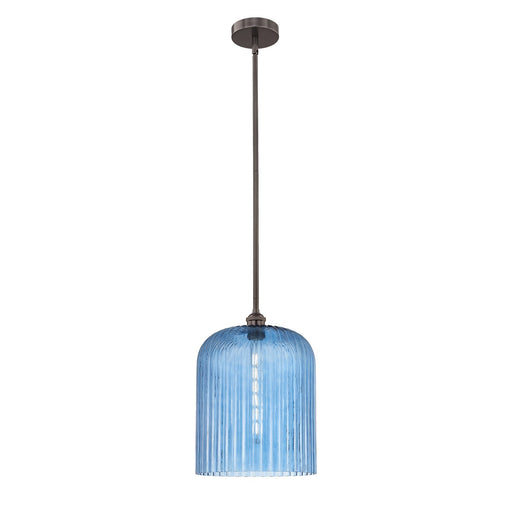 Innovations Bridal Veil 5in 1-Light Mini Pendant | Art Nouveau Oil Rubbed Bronze and Princess Blue Ribbed Glass | Kitchen | Model 616-1S-OB-G559-12BL