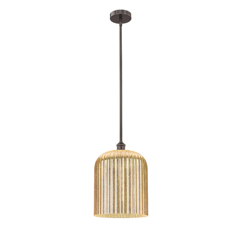 Innovations Bridal Veil 5in 1-Light Mini Pendant | Industrial Oil Rubbed Bronze Steel and Mercury Ribbed Glass | Kitchen | Model 616-1S-OB-G559-12ME