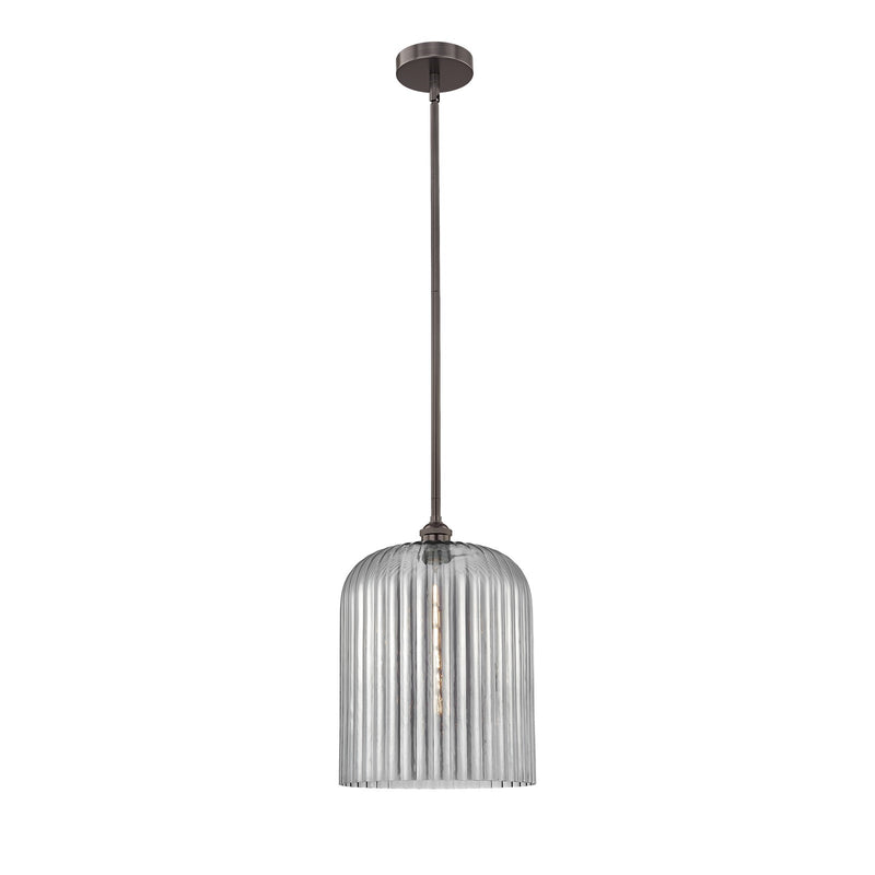 Innovations Bridal Veil 5in 1-Light Mini Pendant | Art Nouveau Industrial Oil Rubbed Bronze and Light Smoke Ribbed Glass | Model 616-1S-OB-G559-12SM