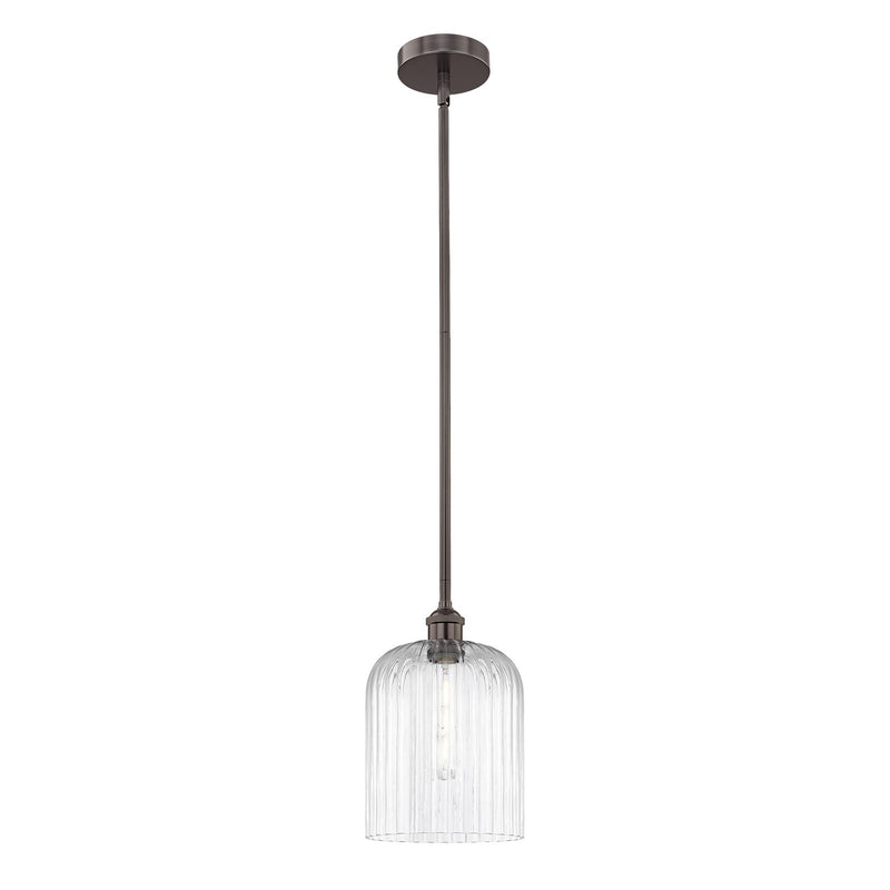 Innovations Bridal Veil 5in 1-Light Mini Pendant | Industrial Oil Rubbed Bronze Steel and Clear Ribbed Glass | Kitchen Island & | Model 616-1S-OB-G559-8CL