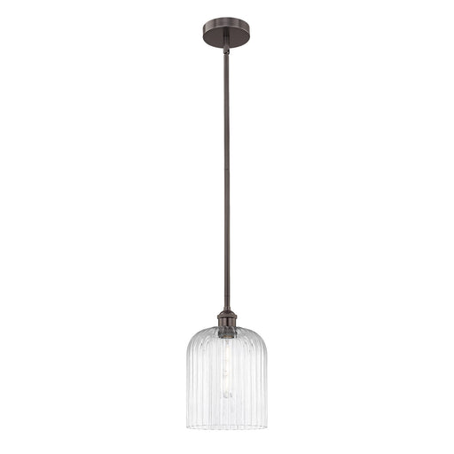Innovations Bridal Veil 5in 1-Light Mini Pendant | Industrial Oil Rubbed Bronze Steel and Clear Ribbed Glass | Kitchen Island & | Model 616-1S-OB-G559-8CL