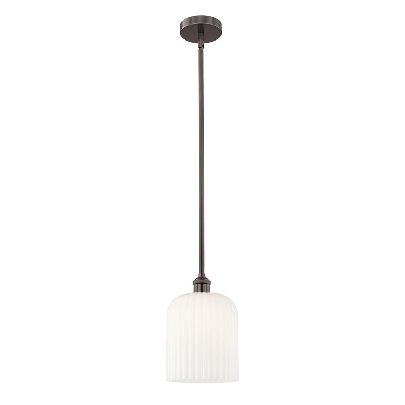 Innovations Bridal Veil 5in 1-Light Mini Pendant | Industrial Oil Rubbed Bronze Steel and Gloss White Ribbed Glass | Kitchen | Model 616-1S-OB-G559-8GWH