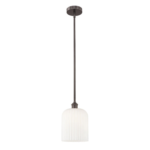 Innovations Bridal Veil 5in 1-Light Mini Pendant | Industrial Oil Rubbed Bronze Steel and Gloss White Ribbed Glass | Kitchen | Model 616-1S-OB-G559-8GWH