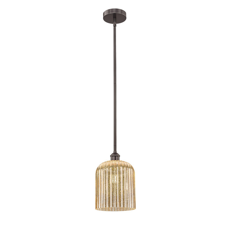 Innovations Bridal Veil 5in 1-Light Mini Pendant | Art Nouveau Industrial Oil Rubbed Bronze Steel and Mercury Ribbed Glass | Model 616-1S-OB-G559-8ME