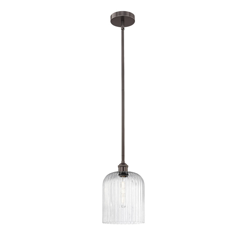 Innovations Bridal Veil 5in 1-Light Mini Pendant | Industrial Oil Rubbed Bronze Steel and Seedy Ribbed Glass | Kitchen Island | Model 616-1S-OB-G559-8SDY