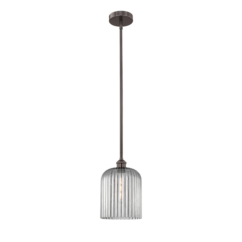 Innovations Bridal Veil 5in 1-Light Mini Pendant | Industrial Oil Rubbed Bronze Steel and Light Smoke Ribbed Glass | Kitchen | Model 616-1S-OB-G559-8SM