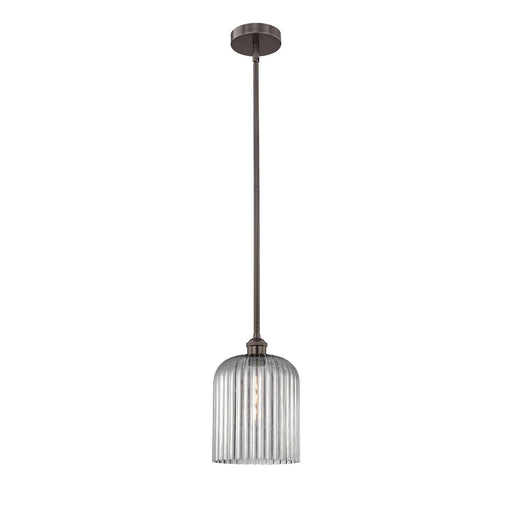 Innovations Bridal Veil 5in 1-Light Mini Pendant | Industrial Oil Rubbed Bronze Steel and Light Smoke Ribbed Glass | Kitchen | Model 616-1S-OB-G559-8SM