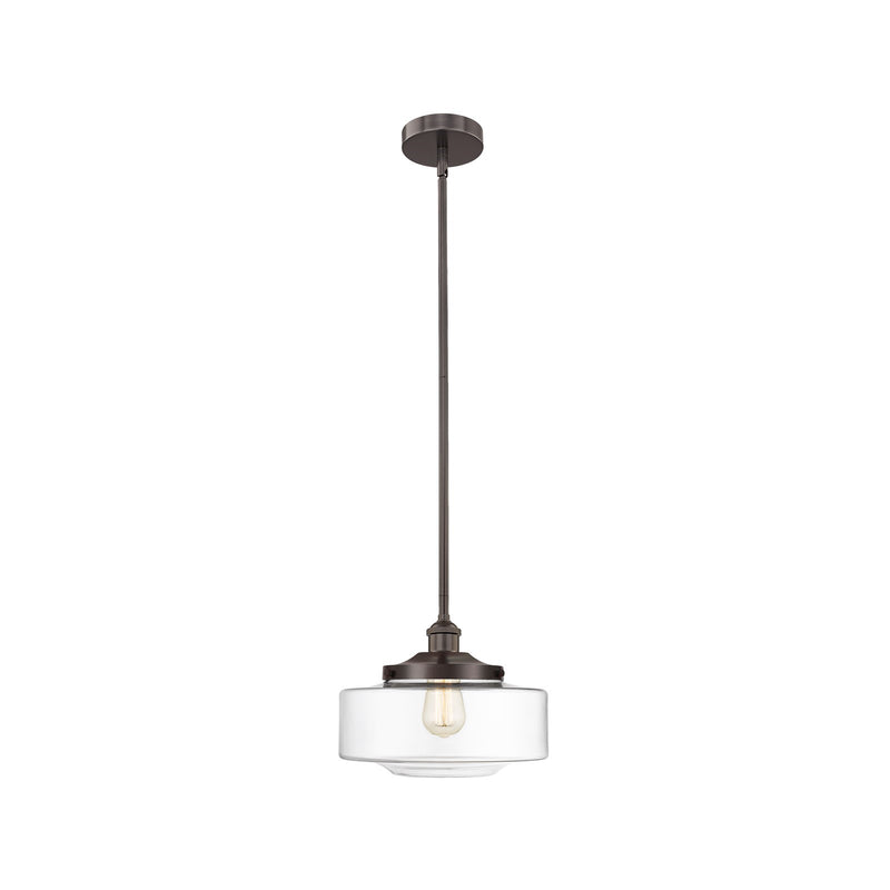 Innovations Bridgeton 12in 1-Light Mini Pendant | Traditional Oil Rubbed Bronze and Clear Glass Schoolhouse | Kitchen Island & | Model 616-1S-OB-G692-12
