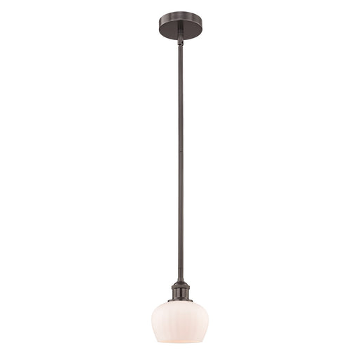 Innovations Fenton 7in 1-Light Mini Pendant | Industrial Oil Rubbed Bronze Steel and Matte White Ribbed Glass | Kitchen Island & | Model 616-1S-OB-G91-LED