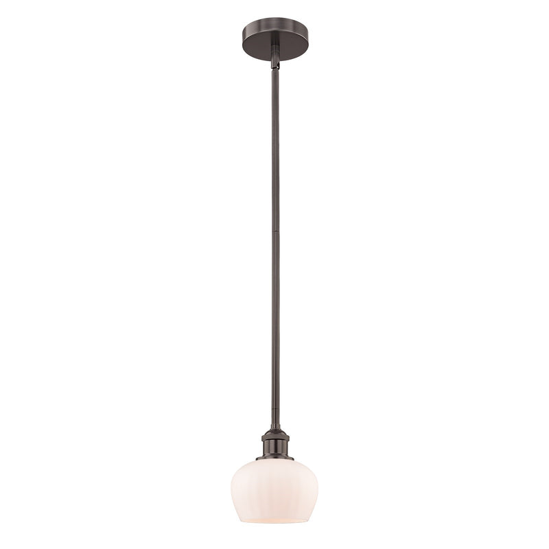 Innovations Fenton 7in 1-Light Mini Pendant | Industrial Oil Rubbed Bronze Steel and Matte White Ribbed Glass | Kitchen Island & | Model 616-1S-OB-G91-LED