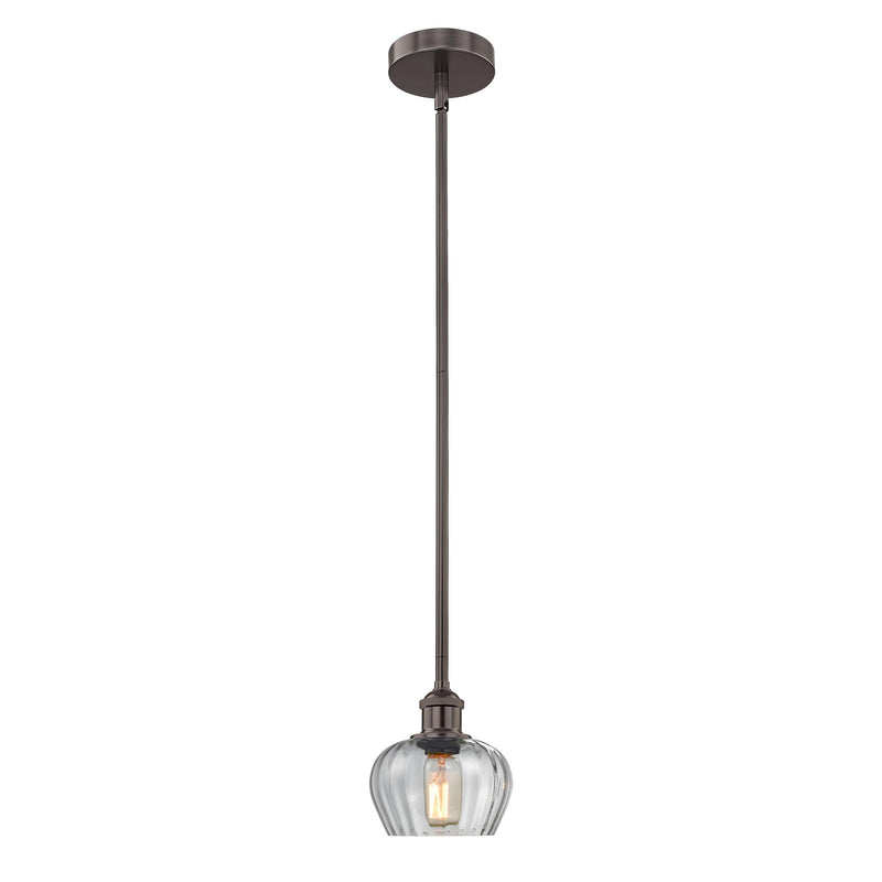Innovations Fenton 1-Light Mini Pendant | Industrial Oil Rubbed Bronze Steel and Clear Ribbed Glass | Kitchen Island & Dining Room | Model 616-1S-OB-G92