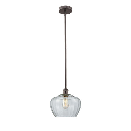 Innovations Fenton 11in 1-Light Mini Pendant | Industrial Oil Rubbed Bronze Steel and Clear Ribbed Glass | Kitchen Island & Dining | Model 616-1S-OB-G92-L