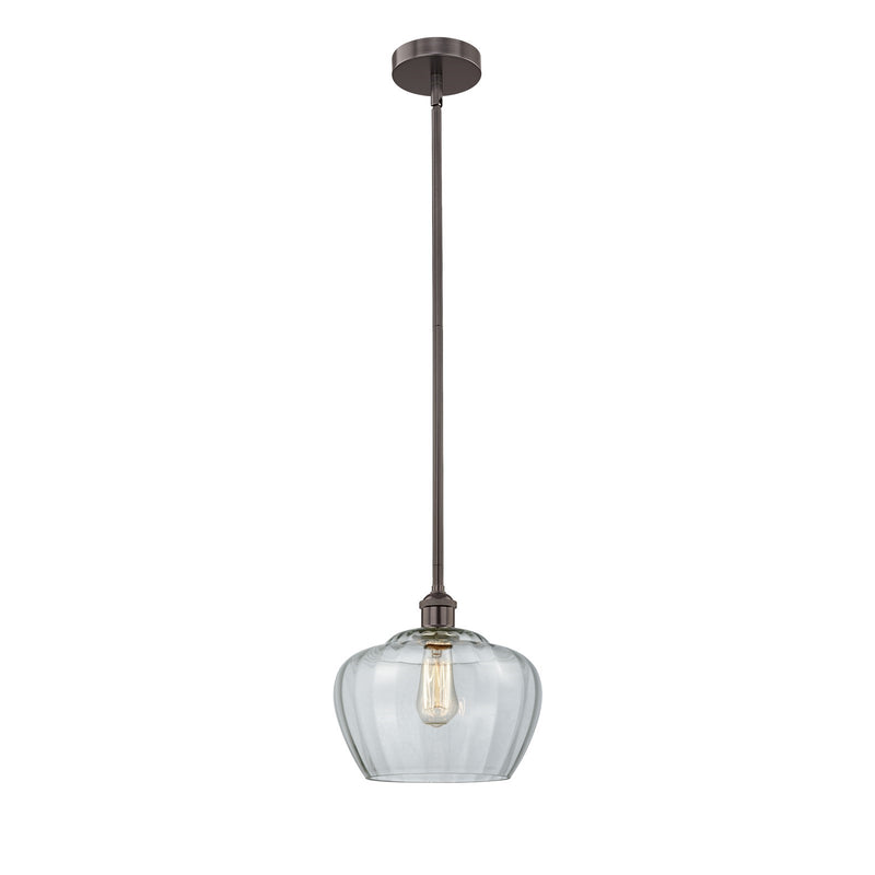 Innovations Fenton 11in 1-Light Mini Pendant | Industrial Oil Rubbed Bronze Steel and Clear Ribbed Glass | Kitchen Island & Dining | Model 616-1S-OB-G92-L