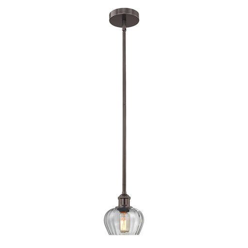 Innovations Fenton 7in 1-Light Mini Pendant | Industrial Oil Rubbed Bronze Steel and Clear Ribbed Glass | Kitchen Island & | Model 616-1S-OB-G92-LED
