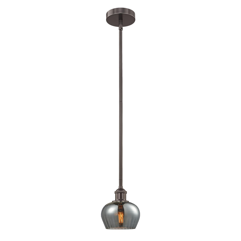 Innovations Fenton 7in 1-Light Mini Pendant | Industrial Oil Rubbed Bronze Steel and Light Smoke Ribbed Glass | Kitchen Island & | Model 616-1S-OB-G93