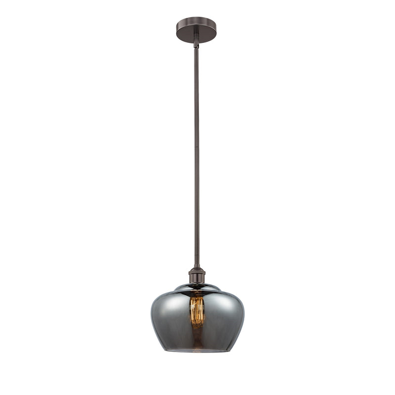 Innovations Fenton 11in 1-Light Mini Pendant | Industrial Oil Rubbed Bronze and Light Smoke Ribbed Glass | Kitchen Island & Dining | Model 616-1S-OB-G93-L