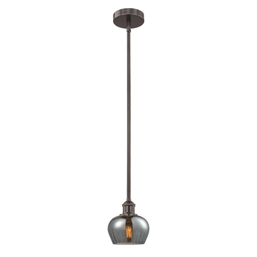 Innovations Fenton 7in 1-Light Mini Pendant | Industrial Oil Rubbed Bronze Steel and Light Smoke Ribbed Glass | Kitchen Island | Model 616-1S-OB-G93-LED