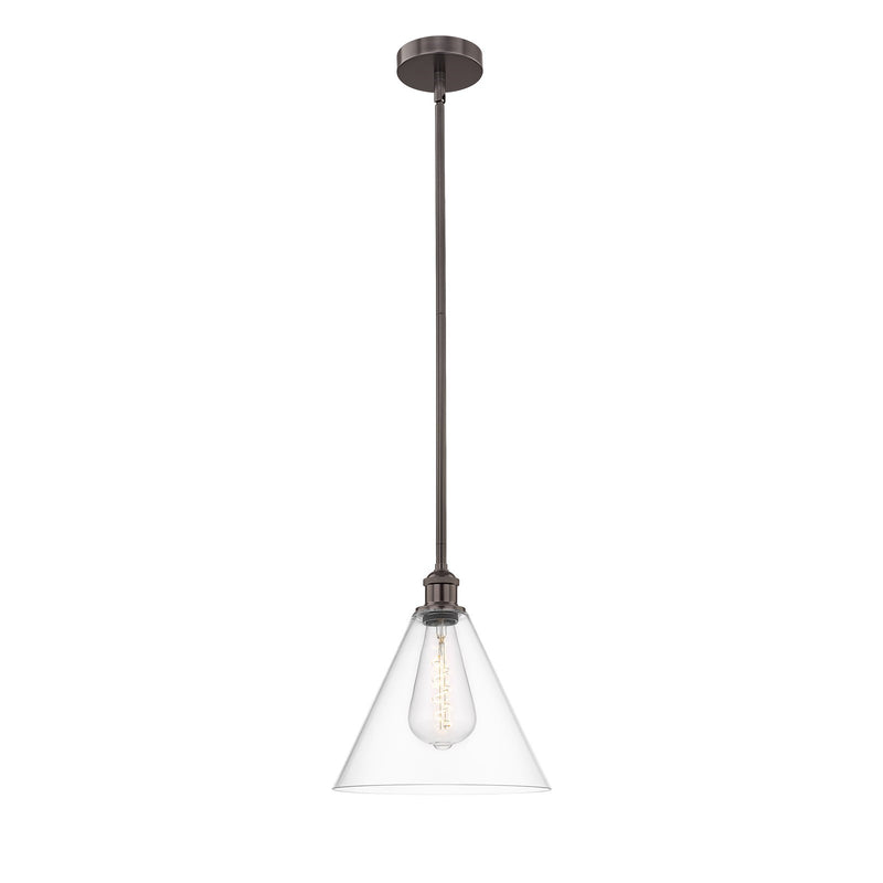 Innovations Berkshire 12in 1-Light Mini Pendant | Industrial Oil Rubbed Bronze Steel and Clear Glass | Kitchen Island & Dining | Model 616-1S-OB-GBC-122