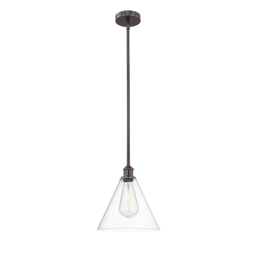 Innovations Berkshire Glass 12in 1-Light Mini Pendant | Industrial Oil Rubbed Bronze Steel and Clear Glass | Kitchen Island | Model 616-1S-OB-GBC-122-LED