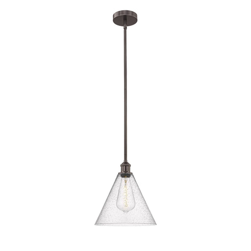 Innovations Berkshire 12in 1-Light Mini Pendant | Industrial Oil Rubbed Bronze Steel and Seedy Glass | Kitchen Island & Dining | Model 616-1S-OB-GBC-124